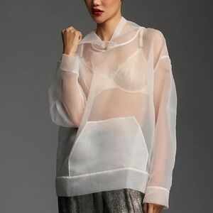 Anthropologie Sheer White Organza Pullover Hooded Top